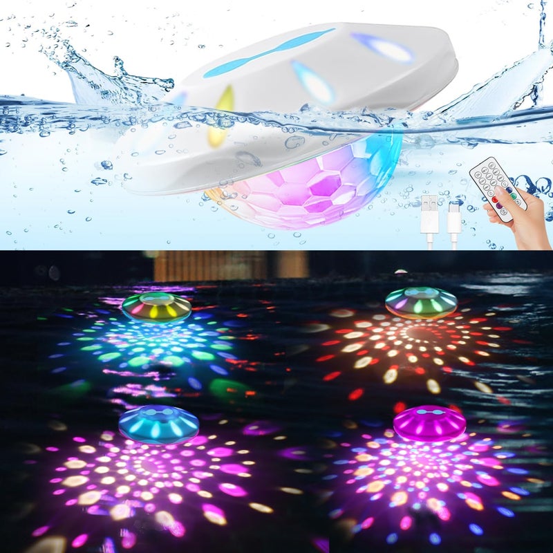 BOXPSII Floating Pool Lights, Pool Lights for Inground Pools with 6 Dynamic Lighting Effects, Rechargeable IP68 Waterproof RGB Upper and Lower Color Changing Pool Lights that Float for Hot Tubs 4 PACK - Image 1